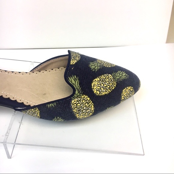 Last 2 Pineapple Print D’Orsay Flats Navy Yellow - Picture 2 of 8